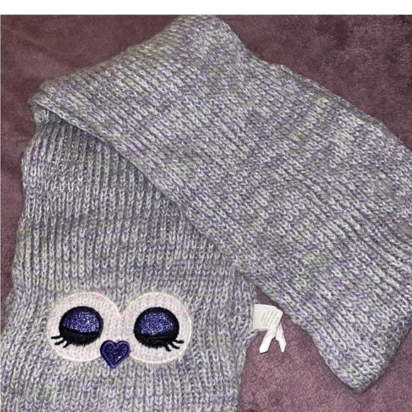 The children’s place owl eyes scarf one size cute gray and purple sparkle shine - Picture 4 of 5